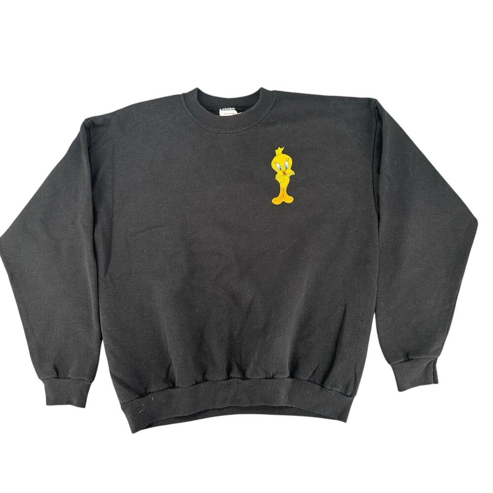 Vintage 80s Tweety Bird Looney Tunes Black Yellow Sweatshirt Large Artex